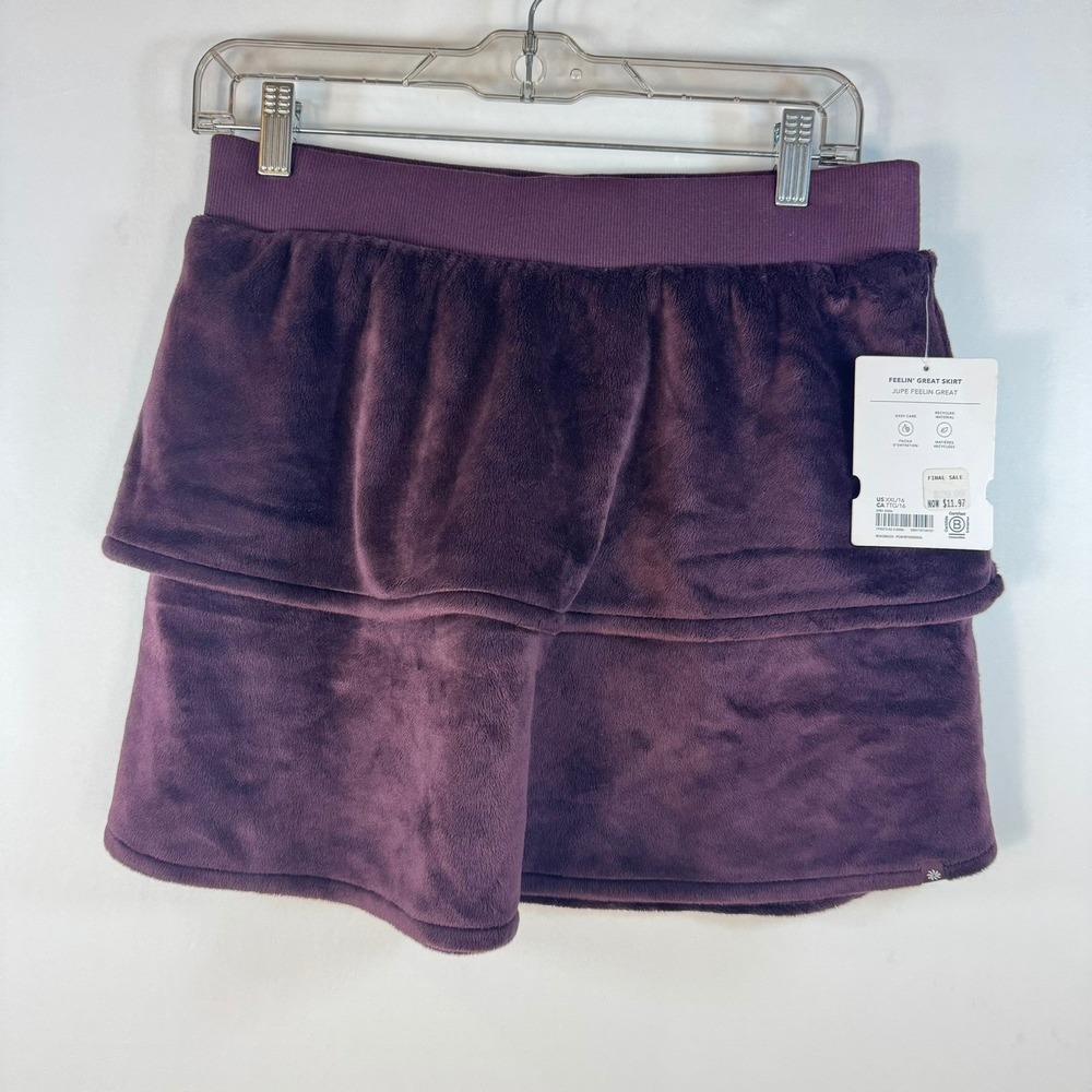 Athleta Girl Feelin Great Skirt Purple Faux Fur Tiered Ruffle Mini XXL 16 NEW